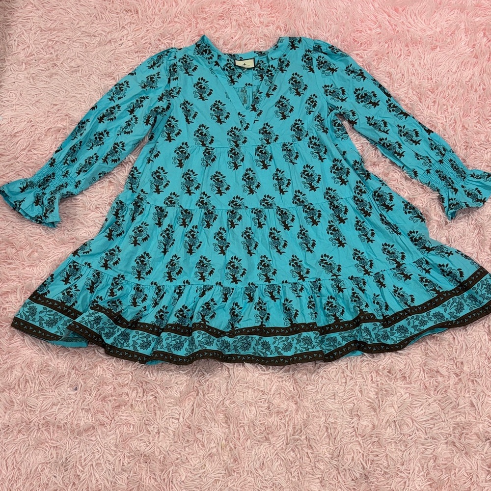 Floral Blue Dress with Black Accents